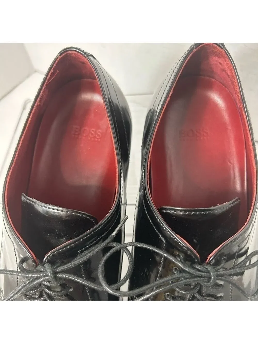 Hugo Boss Men’s Dress Shoes 9.5 Patent Leather Black Lace Up Tuxedo Black Tie